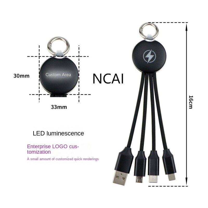 3-In-1 Keychain Cable Manufacturer - Luminous Logo TPE Jacketed Weaved Portable Power Bank Charging Gift