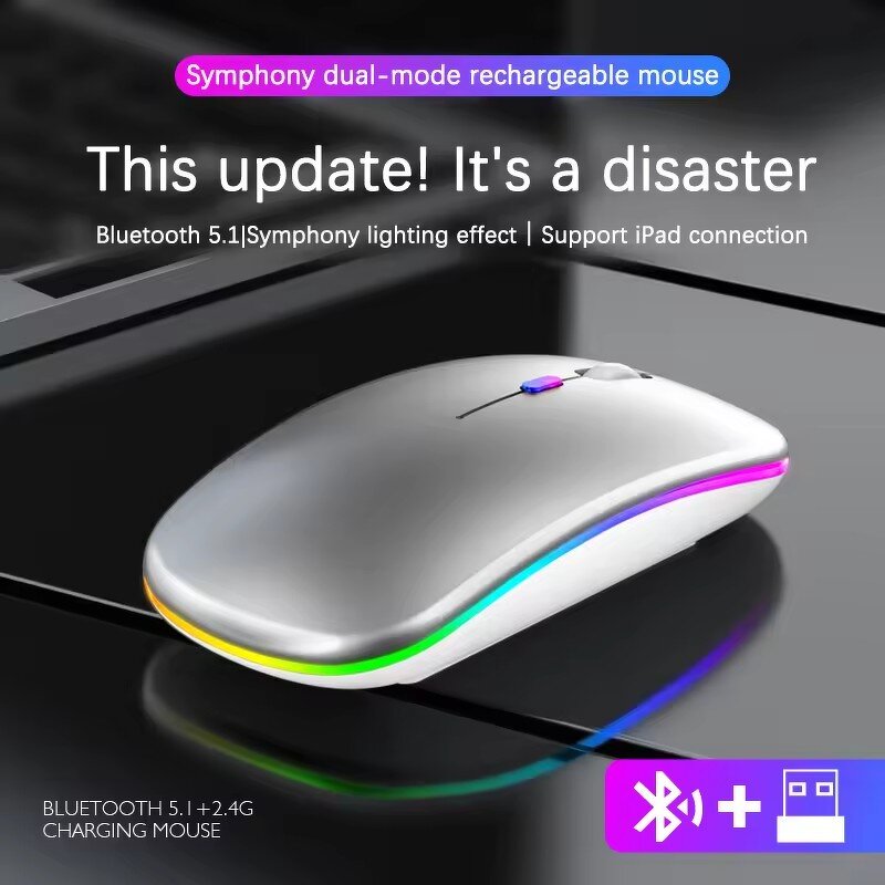 Dual Mode Wireless Mouse Manufacturer - 2.4G BT Silent Colorful Rechargeable Laptop Gaming Mouse