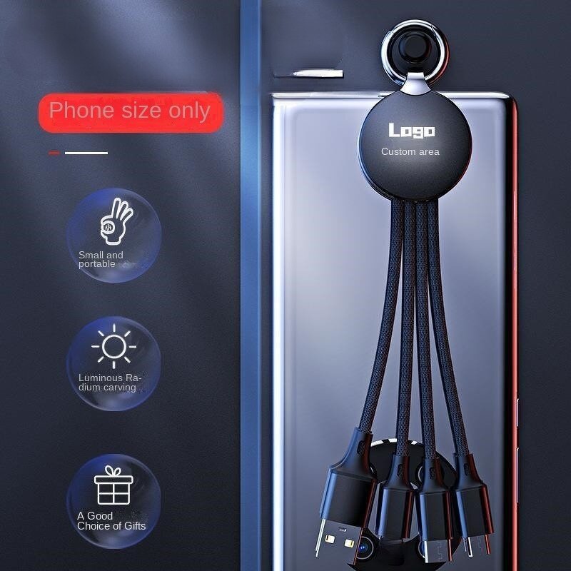 3-In-1 Keychain Cable Manufacturer - Luminous Logo TPE Jacketed Weaved Portable Charging Wire Gift