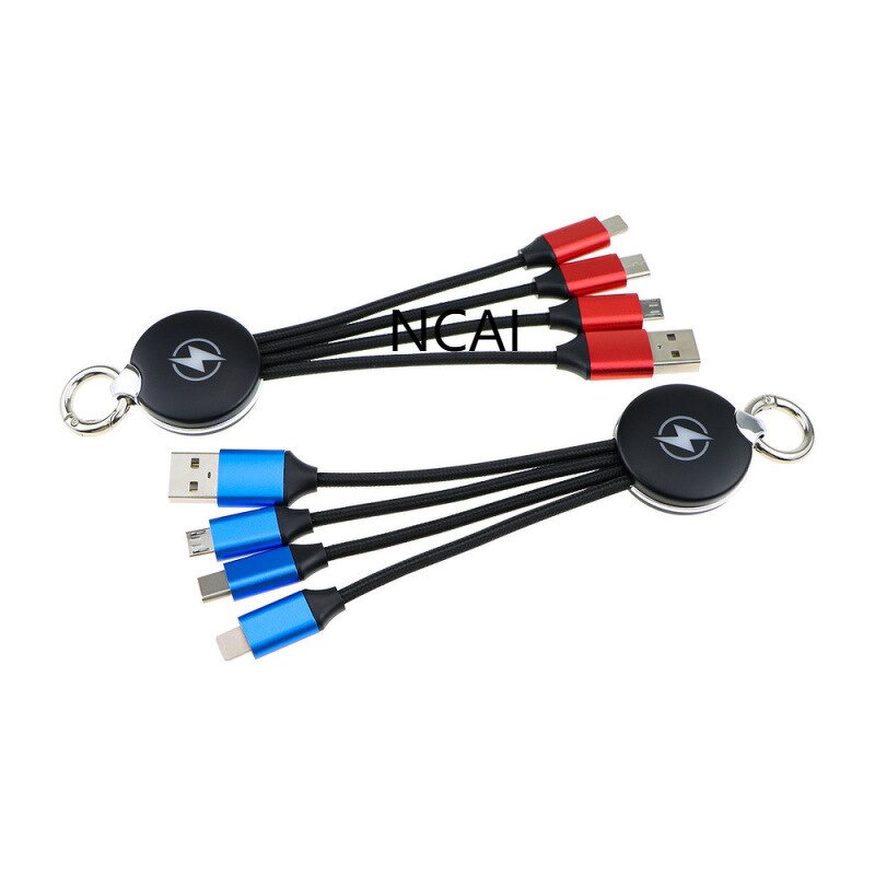 3-In-1 Data Cable Manufacturer - LED Illuminated Keychain Braided Multifunctional Computer Charging Gift