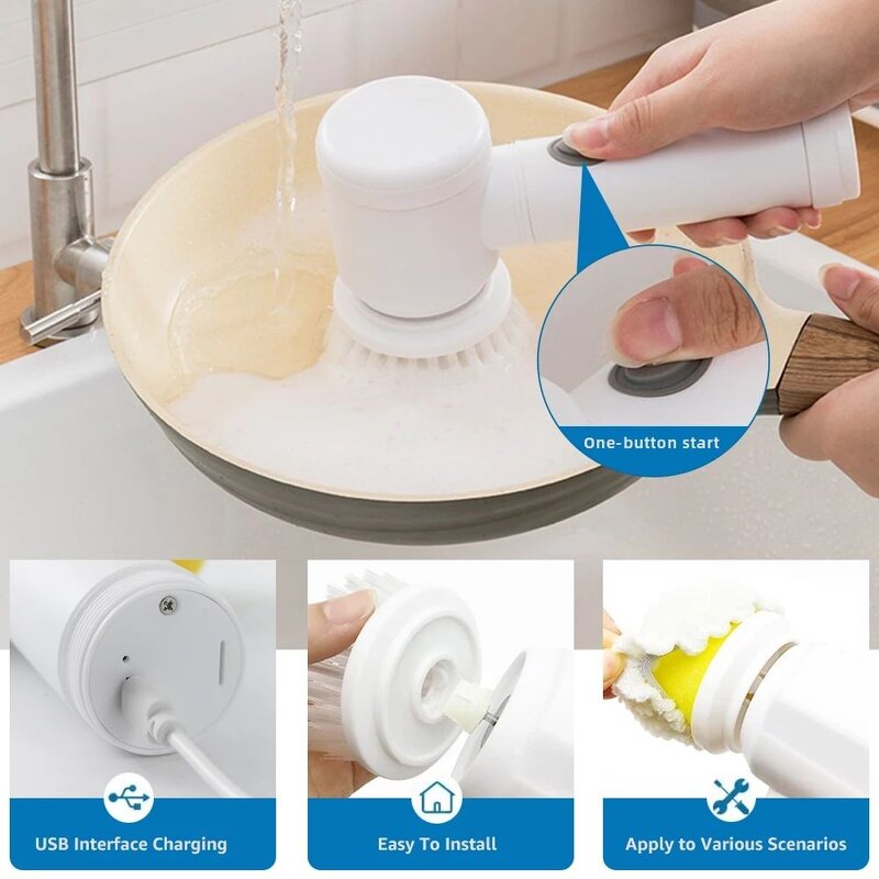 Electric Spin Scrubber Manufacturer - USB 5-In-1 Kitchen Bathroom Bathtub Dishwashing Cleaning Brush