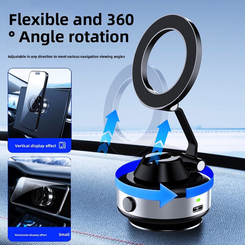 Car Phone Holder Manufacturer - Magnetic Vacuum Adsorption Rotatable Wireless Charging Car Mount