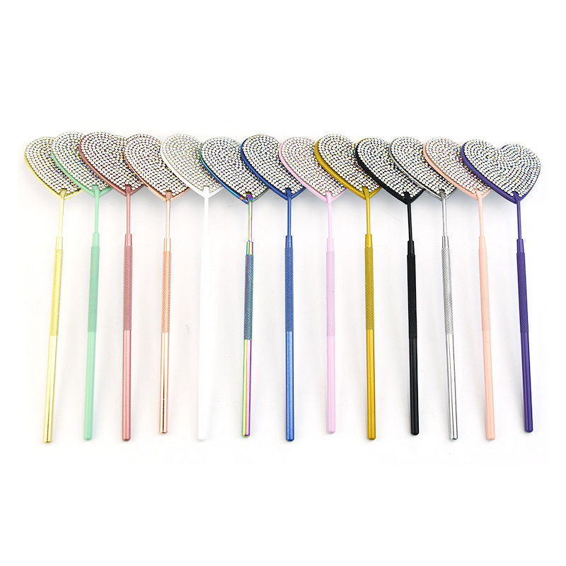 Eyelash Extension Mirror Manufacturer - Stainless Steel Eco-Friendly Heart-Shaped with Rhinestone
