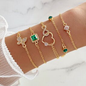 Bracelet Set Manufacturer - 4pcs/set Vintage Square Gold with Green Diamonds Butterfly