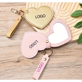 Cosmetic Mirror Manufacturer - Customize Logo Portable Exquisite Leather Heart Shaped