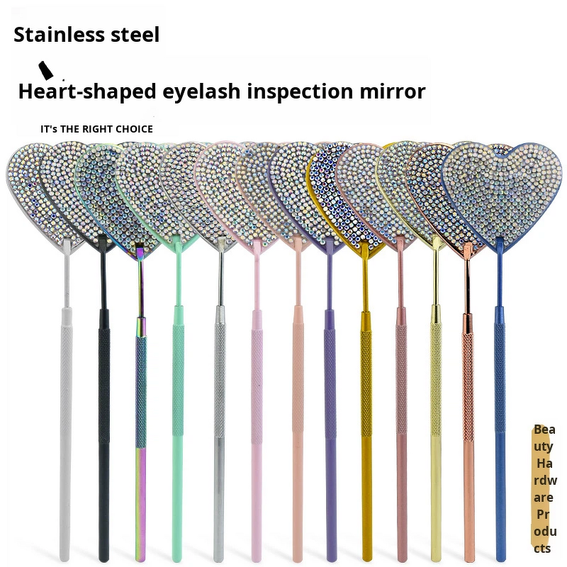 Eyelash Extension Mirror Manufacturer - Stainless Steel Eco-Friendly Heart-Shaped with Rhinestone