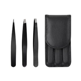 Eyebrow Tweezers Set Manufacturer - Private Label Black Straight Tip Stainless Steel