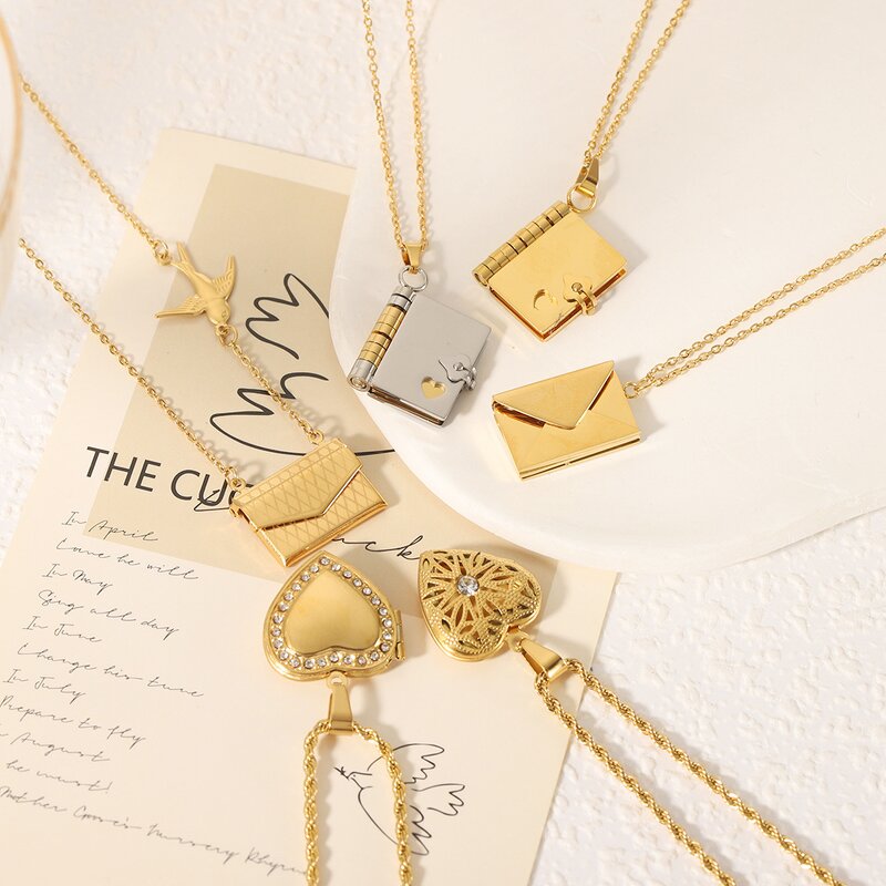 Necklace Manufacturer - Personalized Gold Plated Couple Book Pendant Stainless Steel