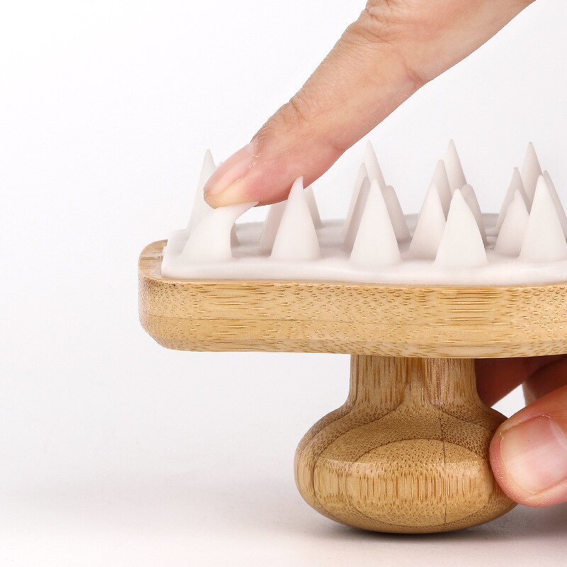 Scalp Massager Manufacturer - Natural Bamboo Handle Soft Silicone Shampoo Brush