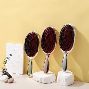 Hair Brush Manufacturer - Gold Silver Electroplated Boar Bristle Paddle Anti Static
