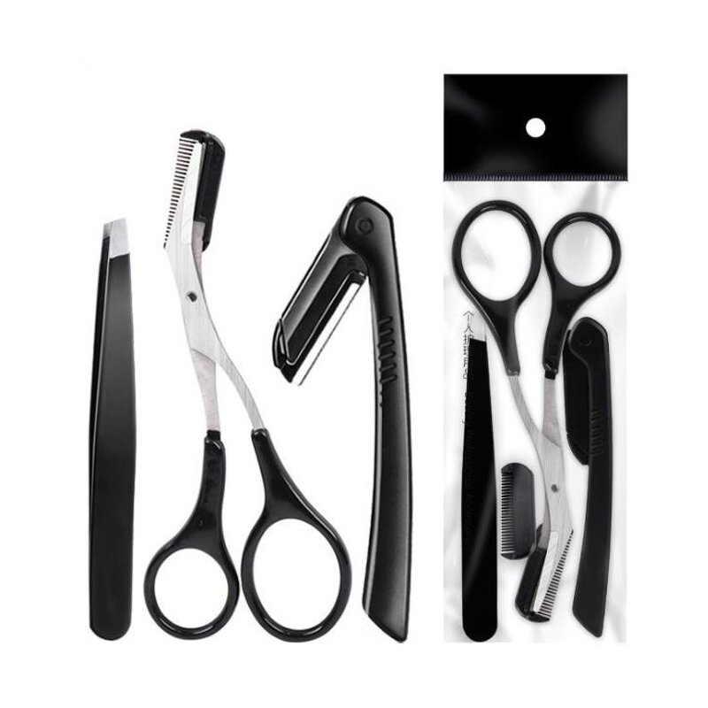 Eyebrow Trimming Tools Manufacturer - 3 PCS Stainless Steel Tweezers Scissors Knife
