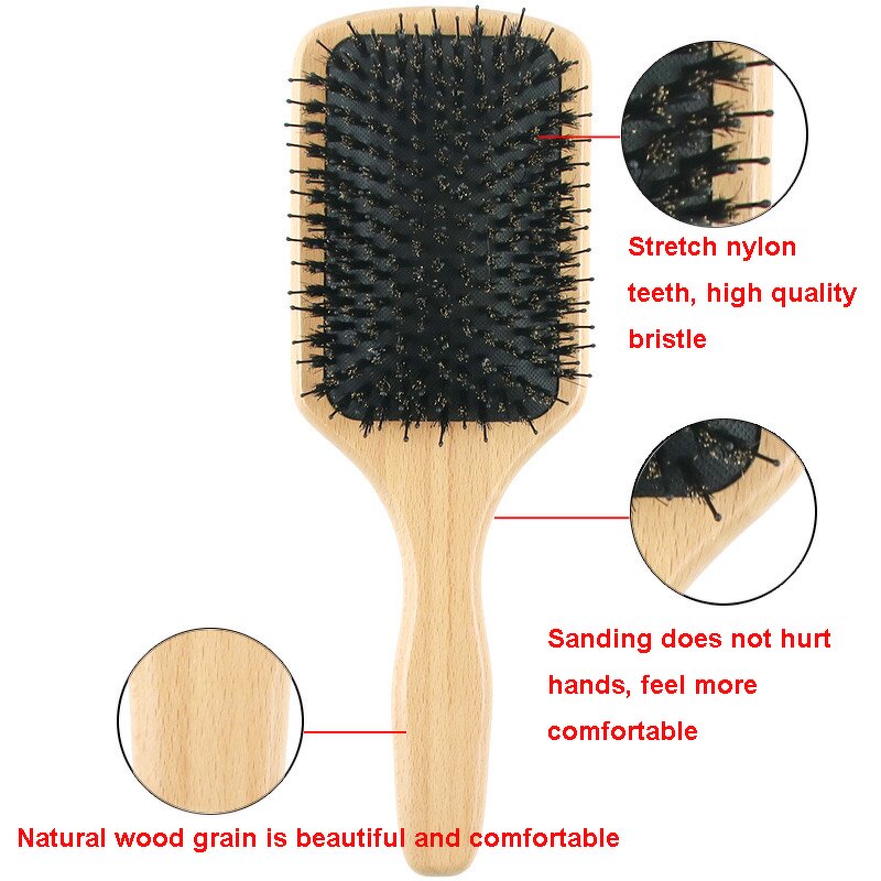 Hair Brush Manufacturer - High Quality Bamboo Boar Bristle Fluffy Shape Massage