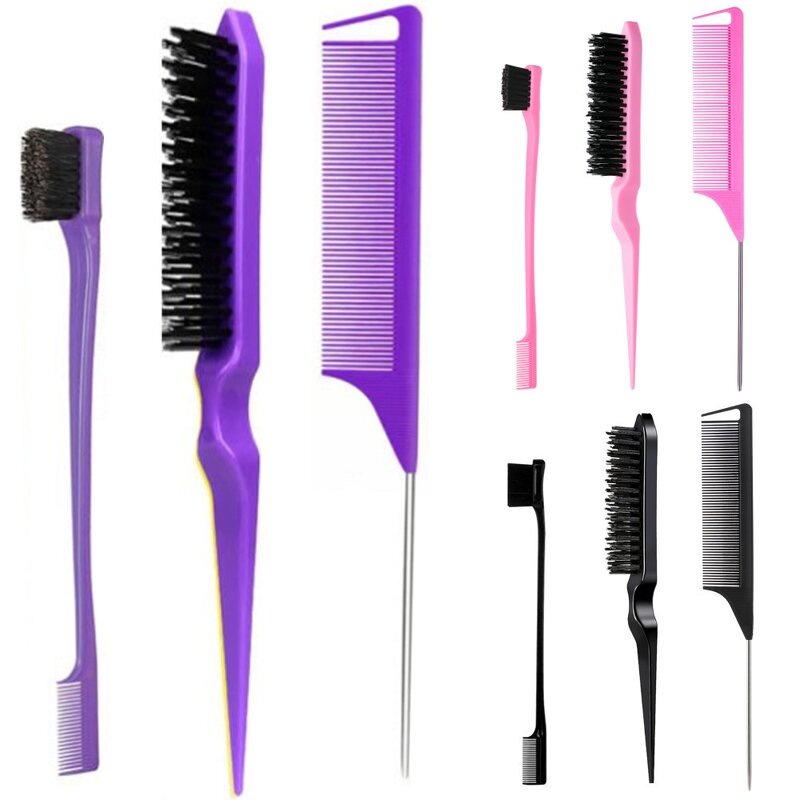 Hair Styling Brush Set Manufacturer - 3pcs Double Sided Tail & Edge Control Brush