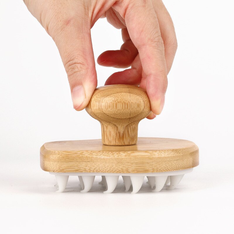 Scalp Massager Manufacturer - Natural Bamboo Handle Soft Silicone Shampoo Brush