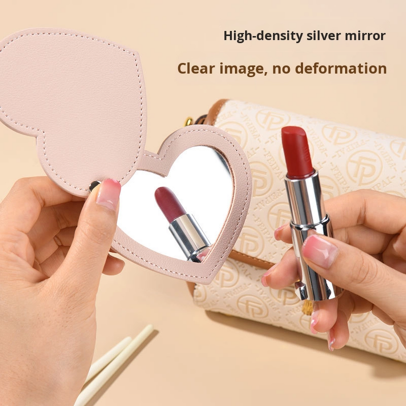 Cosmetic Mirror Manufacturer - Portable High-End Leather Love Heart-Shaped Rotating