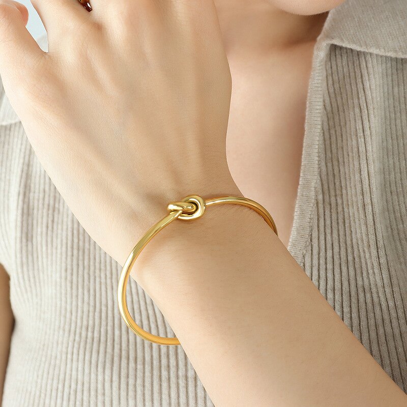 Bracelet Manufacturer - Titanium Steel Elegant Gold Silver Knot Open Feminine Minimalist