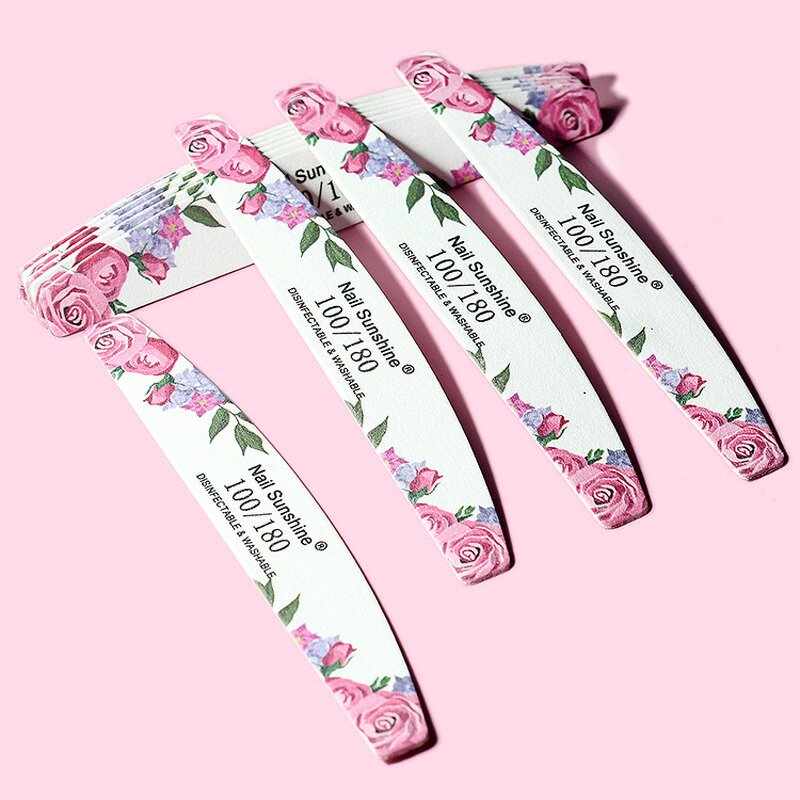 Nail File Manufacturer - High Quality Grit Wooden Pink Rose Half Moon 100/180