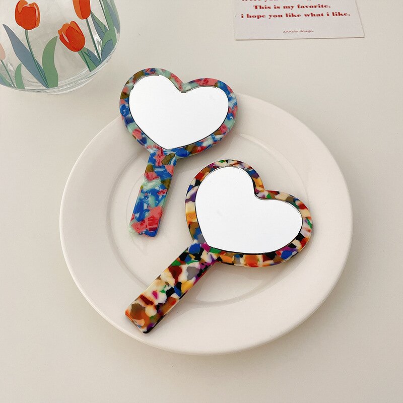 Hand Held Mirror Manufacturer - New Arrival Vanity Heart Acetate Pocket for Girls Gift