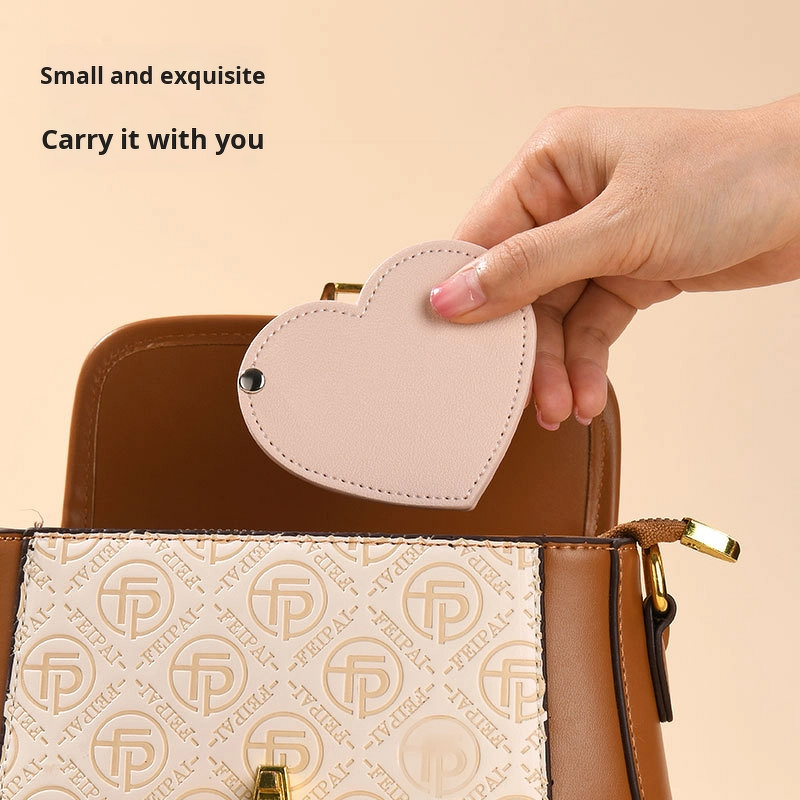 Cosmetic Mirror Manufacturer - Portable High-End Leather Love Heart-Shaped Rotating