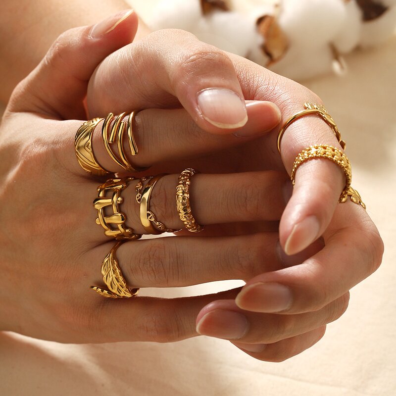 Ring Manufacturer - Leaf Geometric Hollow Flower 18k Gold Snake Shape Fashion for Women