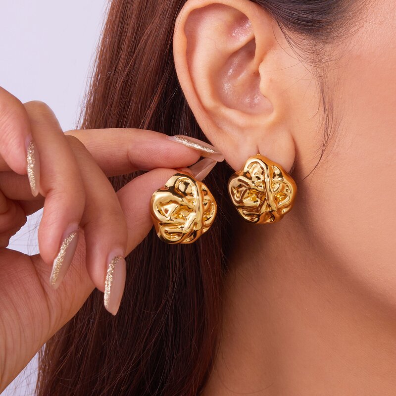 Earrings Manufacturer - Geometric Stainless Steel Round Heart Shape Gold Wholesale