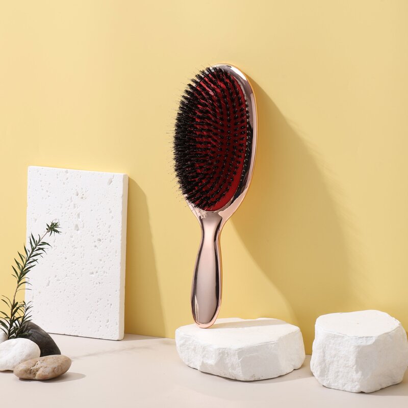 Hair Brush Manufacturer - Gold Silver Electroplated Boar Bristle Paddle Anti Static