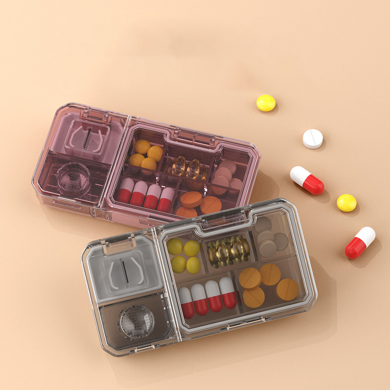 Pill Storage Box Manufacturer - Portable 5 Compartment Medicine Organizer Powder Grinding
