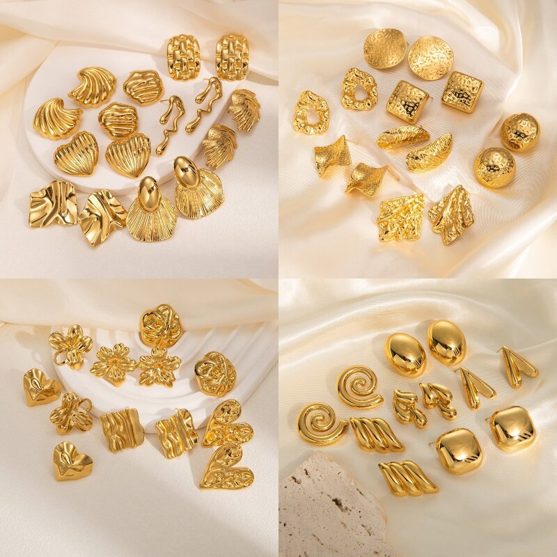 Earrings Manufacturer - Geometric Stainless Steel Round Heart Shape Gold Wholesale