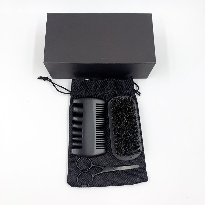 Beard Brush Set Manufacturer - Wholesale Custom Logo Black Boar Bristle Wood
