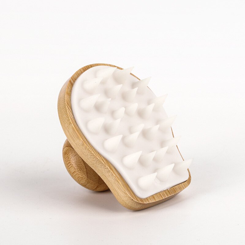 Scalp Massager Manufacturer - Natural Bamboo Handle Soft Silicone Shampoo Brush