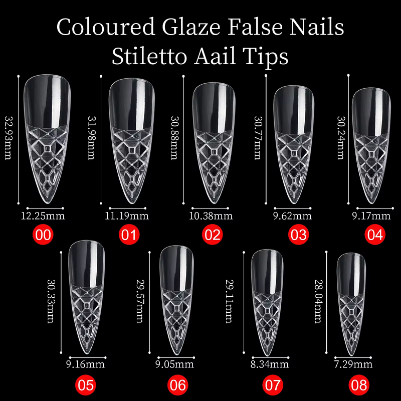 Glass Nail Tips Manufacturer - Nail Art Piece Box Transparent Trapezoidal Pointed 3D