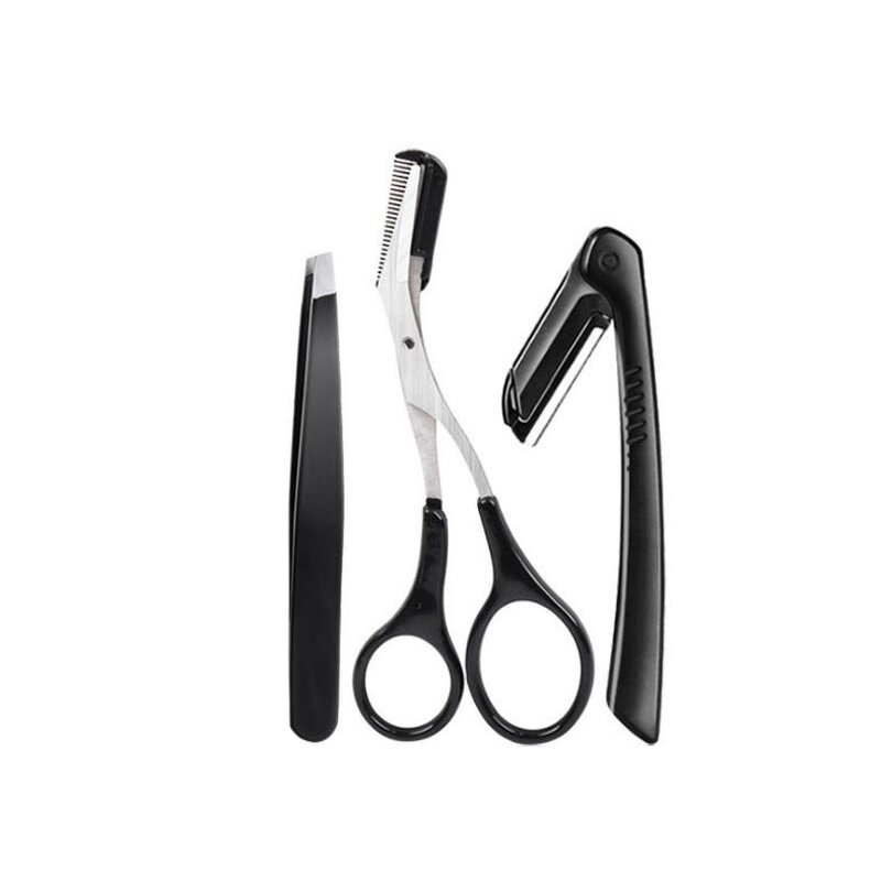 Eyebrow Trimming Tools Manufacturer - 3 PCS Stainless Steel Tweezers Scissors Knife