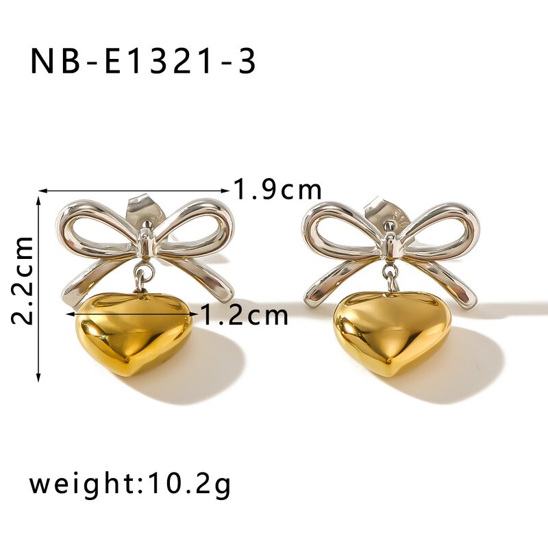 Earring Manufacturer - New Bow Titanium Steel Plated 18K Gold Heart Pendant Fashion