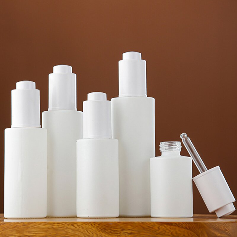 Cosmetic Bottles Manufacturer - Customized White Glass for Lotion Serum with Pressing Dropper