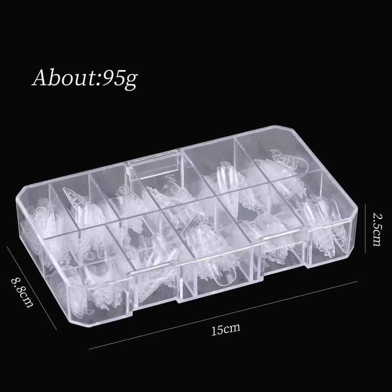 Glass Nail Tips Manufacturer - Nail Art Piece Box Transparent Trapezoidal Pointed 3D