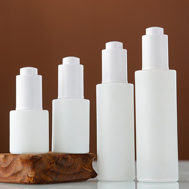 Cosmetic Bottles Manufacturer - Customized White Glass for Lotion Serum with Pressing Dropper