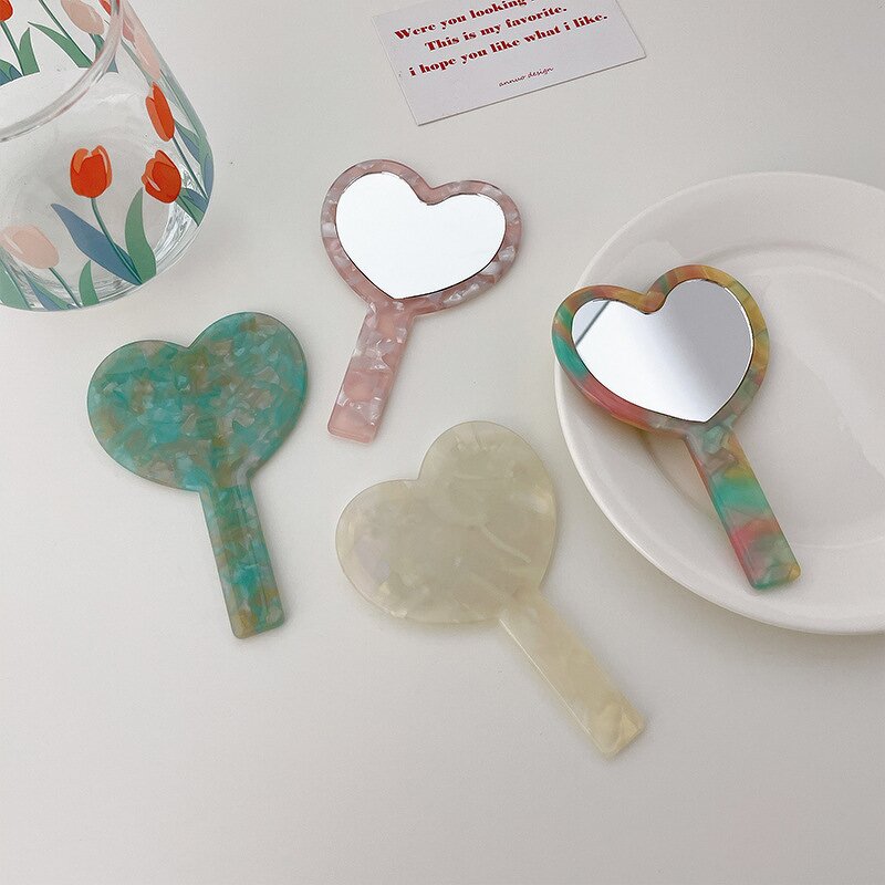 Hand Held Mirror Manufacturer - New Arrival Vanity Heart Acetate Pocket for Girls Gift