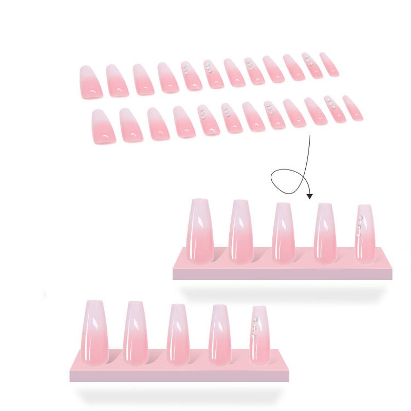 Press on Nails Manufacturer - 24pcs French Pink Long Ballerina Glossy Coffin False