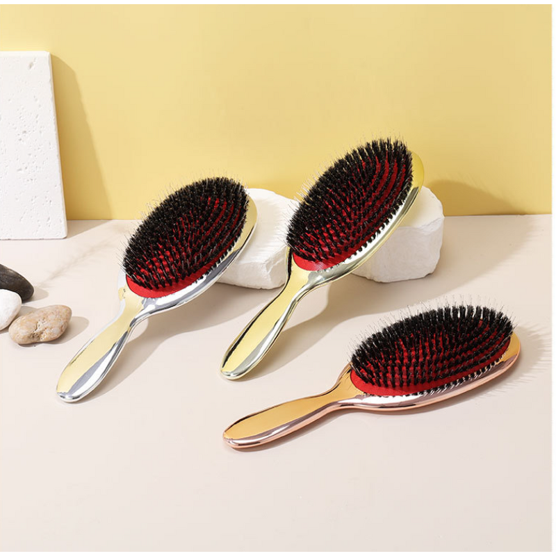Hair Brush Manufacturer - Gold Silver Electroplated Boar Bristle Paddle Anti Static