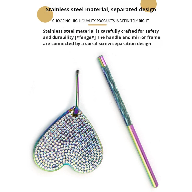 Eyelash Extension Mirror Manufacturer - Stainless Steel Eco-Friendly Heart-Shaped with Rhinestone