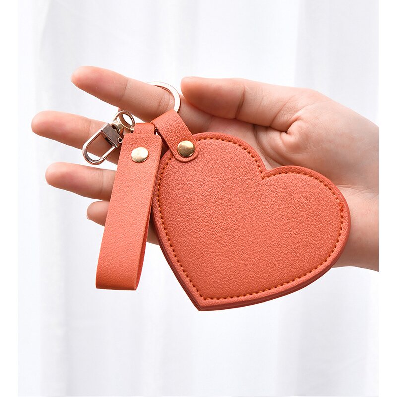 Cosmetic Mirror Manufacturer - Customize Logo Portable Exquisite Leather Heart Shaped