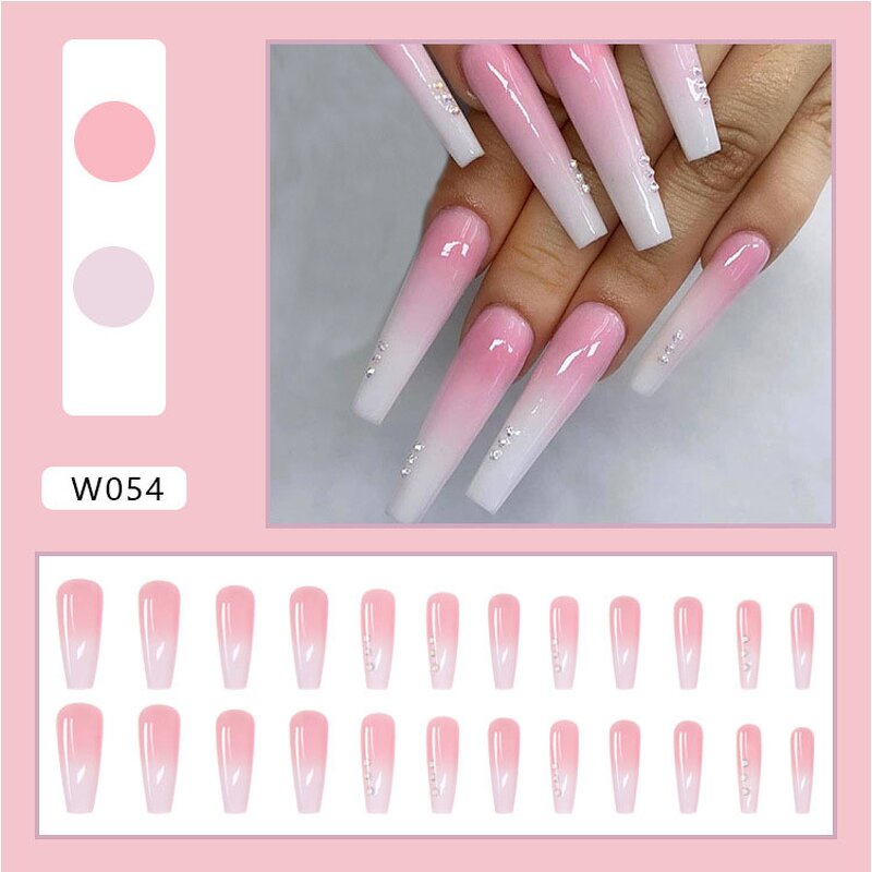 Press on Nails Manufacturer - 24pcs French Pink Long Ballerina Glossy Coffin False