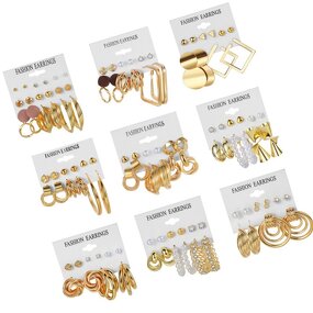 Earrings Set Manufacturer - 6pcs/set Gold Square Geometric Vintage Pearl Fashion
