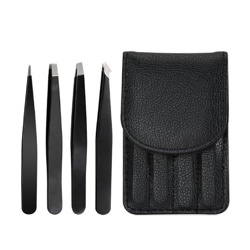 Eyebrow Tweezers Set Manufacturer - Private Label Black Straight Tip Stainless Steel