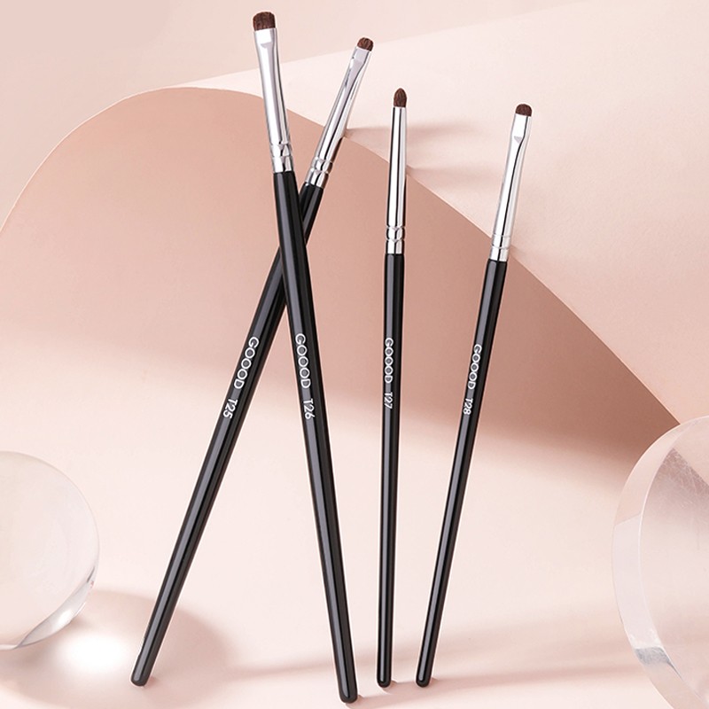Professional Eye Brush Factory - 4pcs Eyeliner Eyeshadow Eyebrow Private Label Black Pony Hair