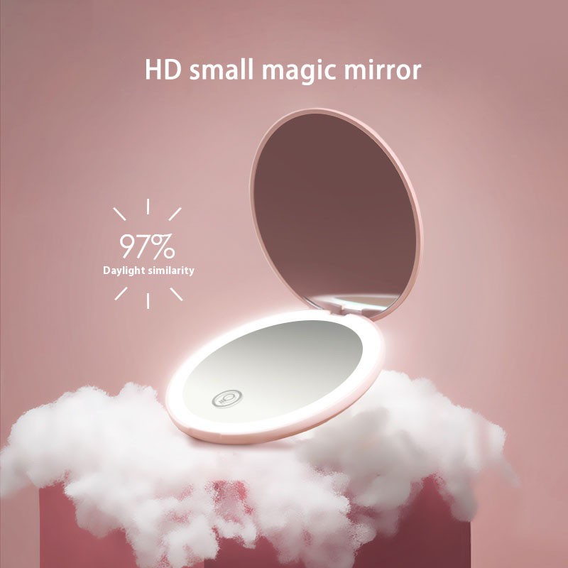 Portable Makeup Mirror Manufacturer - Folding Mini LED Light 2X Magnifying Rechargeable Pocket