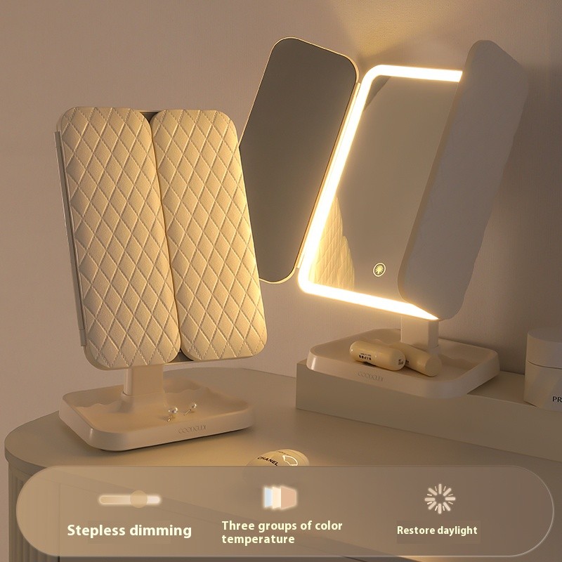 Tri Fold Mirror Factory - 3 Color Light Stepless Dimming Touch Control USB Rechargeable