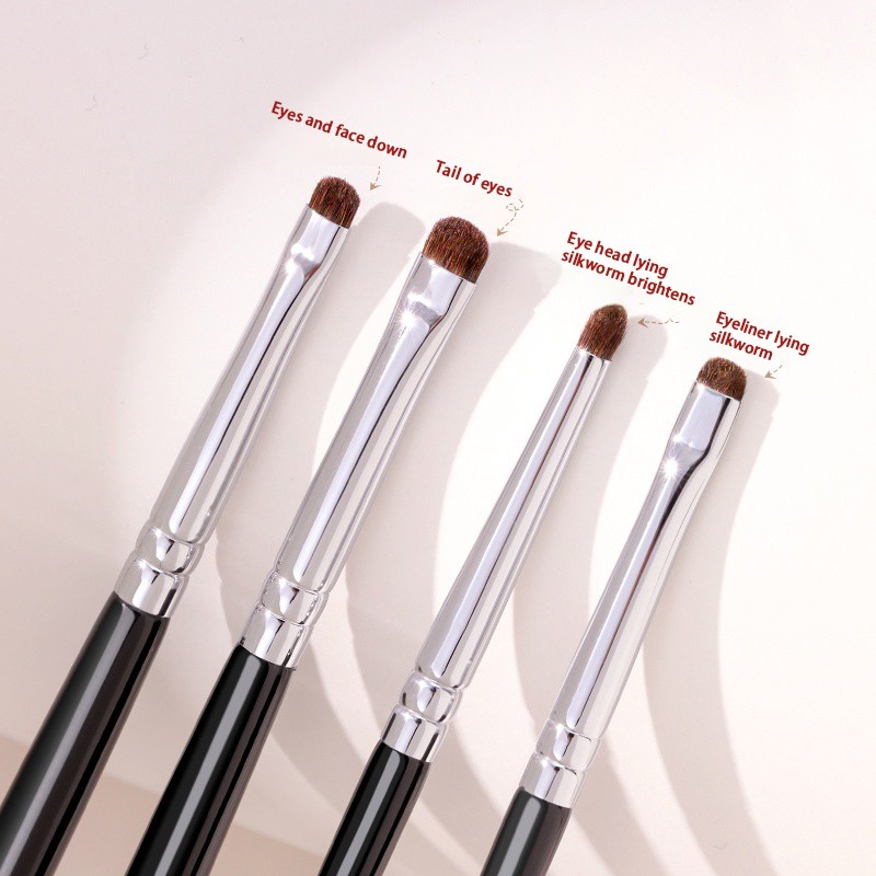 Professional Eye Brush Factory - 4pcs Eyeliner Eyeshadow Eyebrow Private Label Black Pony Hair