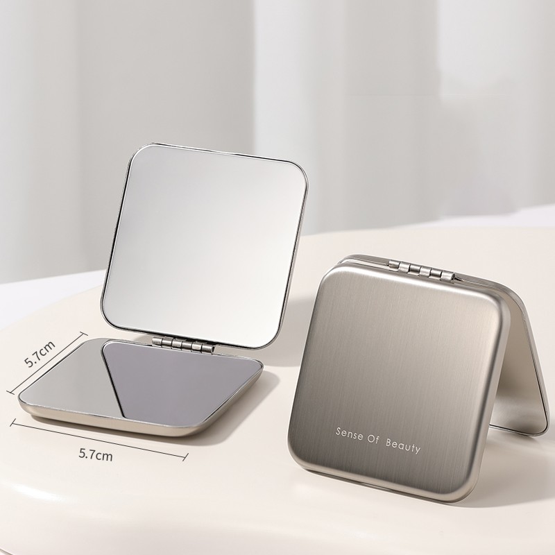 Pocket Makeup Mirror Manufacturer - Custom Logo Stainless Steel Double-sided Compact Folding Mini