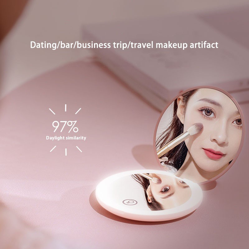 Portable Makeup Mirror Manufacturer - Folding Mini LED Light 2X Magnifying Rechargeable Pocket